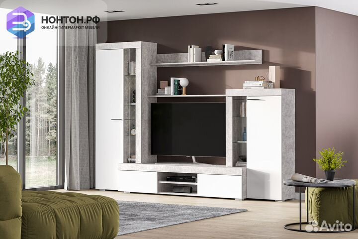 Гостиная Мартин белый / цемент светлый