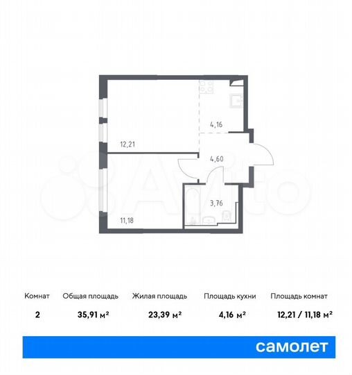 2-к. квартира, 35,9 м², 13/14 эт.
