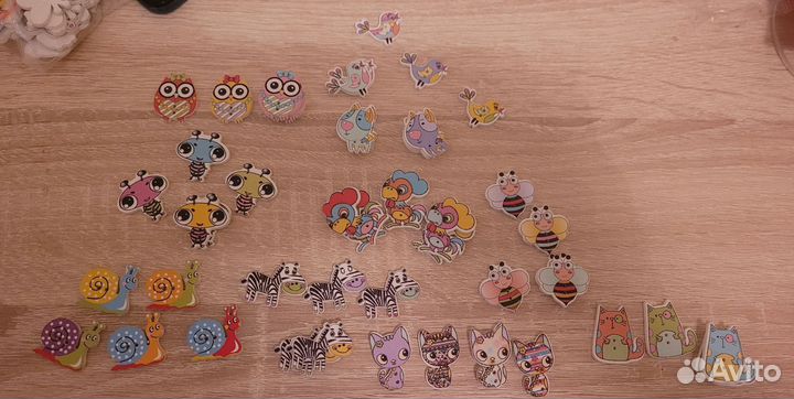 Деревянные пуговицы детские - животные 50 шт