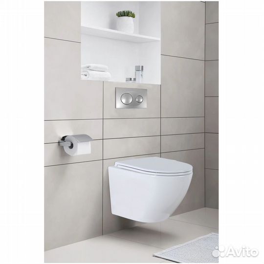 Инсталляция с панелью смыва, унитаз с сидением микролифт, клавиша, хром глянцевый