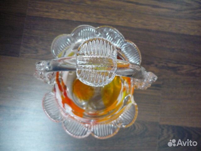 Ваза корзинка конфетница цветное стекло СССР