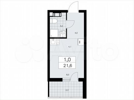 Квартира-студия, 21,6 м², 7/9 эт.