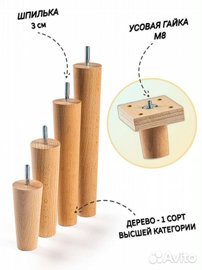 Ножки для мебели из дерева конусные бук
