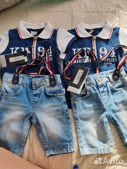 Костюм футболка поло и шортики на подтяжках