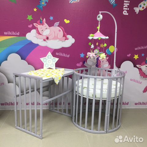 Кровать круглая овальная трансформер серый