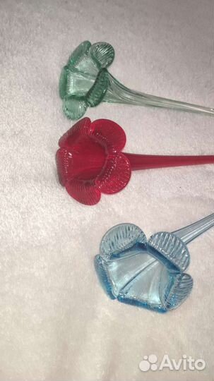 Стеклянные цветы,цветное стекло,СССР 3 штуки