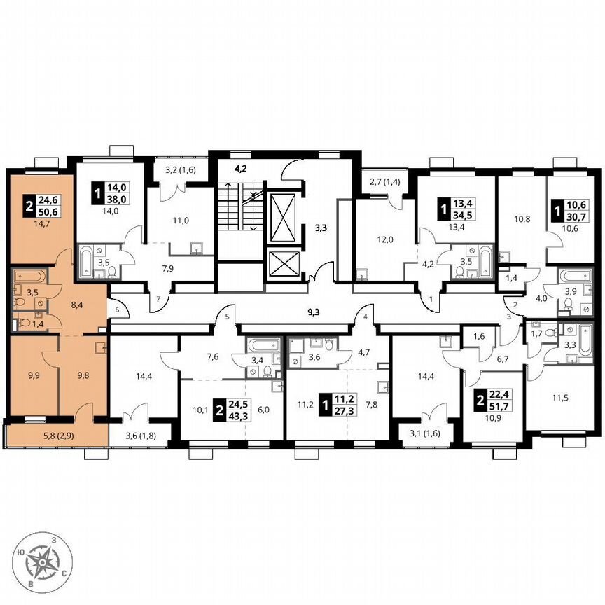 2-к. квартира, 50,6 м², 17/24 эт.