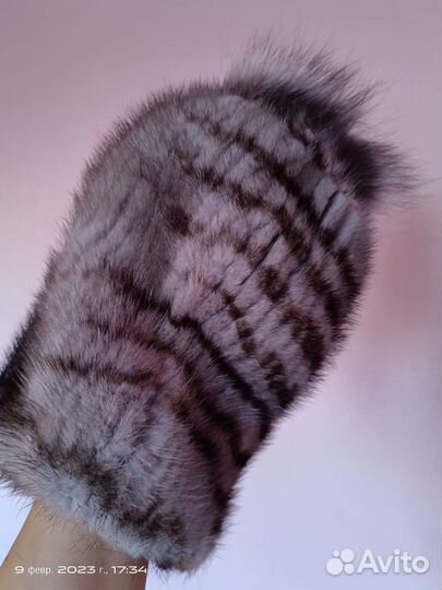Шапка норковая вязаная женская