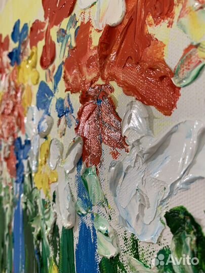 Картина текстурная «Летние цветы», масло, холст