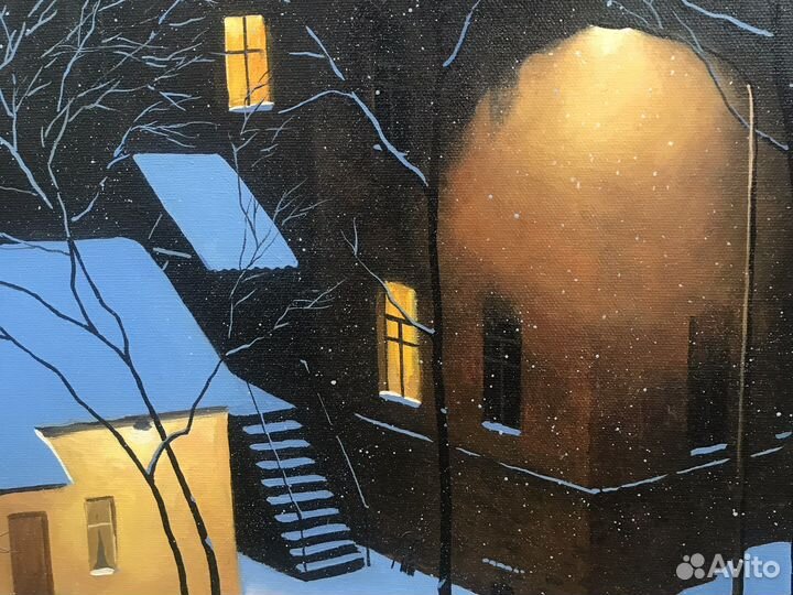 Картина «Старый двор.Первый снег». Холст, масло