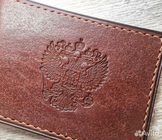 Обложка для удостоверения из кожи герб РФ
