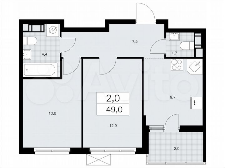 2-к. квартира, 49 м², 10/11 эт.