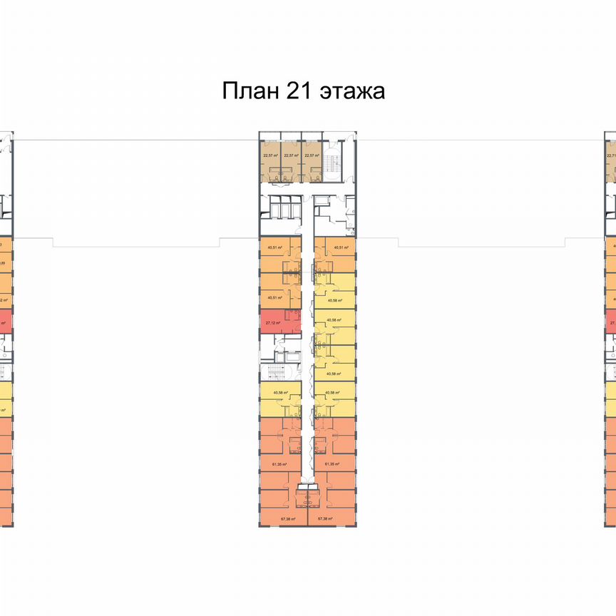 3-к. апартаменты, 61,4 м², 22/24 эт.