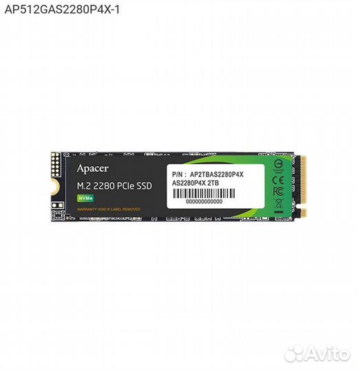 Диск SSD Apacer AS2280P4X M.2 2280 512GB PCIe NVMe