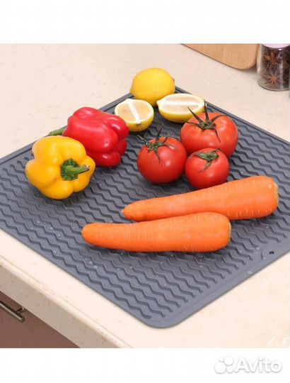Силиконовый коврик для сушки посуды новый серый