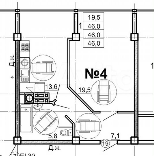 1-к. квартира, 46 м², 1/8 эт.