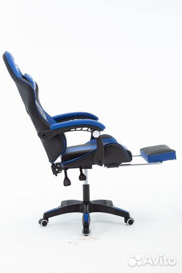 Игровое кресло черно-синее с подставкой