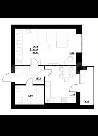 1-к. квартира, 41,9 м², 1/5 эт.