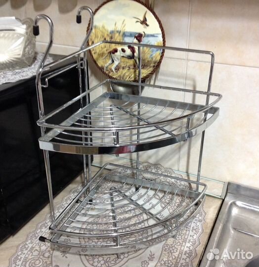 Полка угловая двойная на кухню на рейлинг