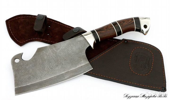 Тяпка для мяса 4 дамаск мельхиор венге-черный граб