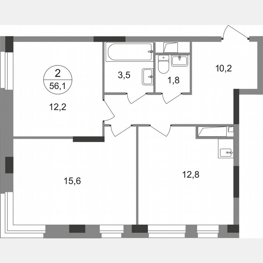 2-к. квартира, 56,1 м², 18/19 эт.