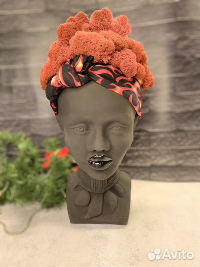 Кашпо голова гипс Африканка статуэтка