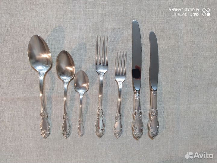 Ложки вилки ножи посеребренные Роза Кольчугино44пр