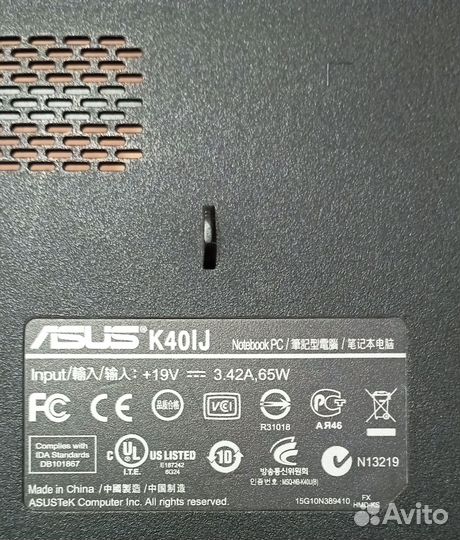 Ноутбук asus K40IJ (на запчасти)