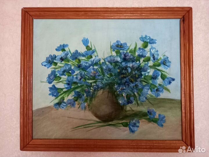 Картина маслом синие васильки