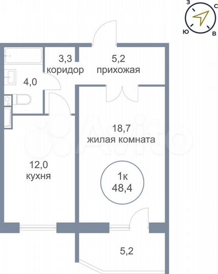 1-к. квартира, 48,4 м², 7/16 эт.