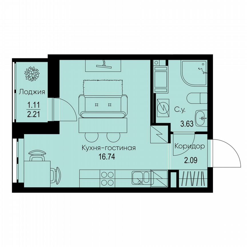 Квартира-студия, 23,6 м², 3/9 эт.