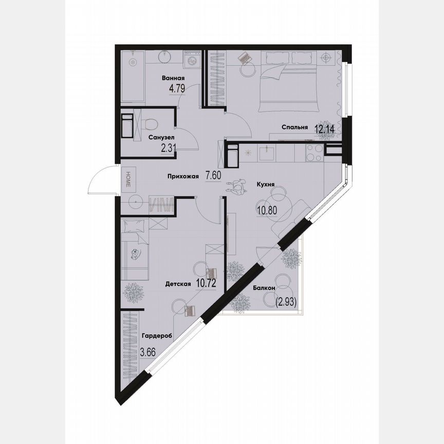 2-к. квартира, 52,9 м², 12/12 эт.