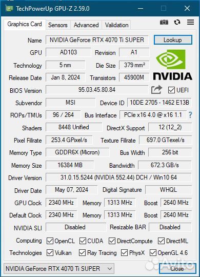 Видеокарта MSI Rtx 4070 Ti Super Ventus 3X OC