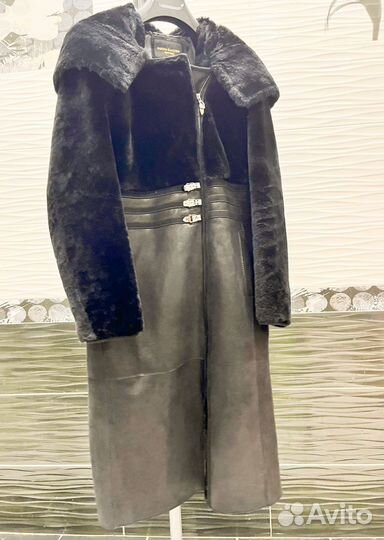 Дублёнка длинная с капюшоном