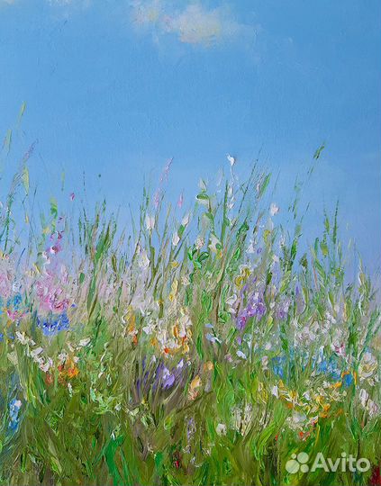 Картина с ромашками полевые цветы Летний пейзаж