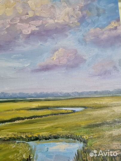 Картина маслом летний пейзаж лето река на холсте