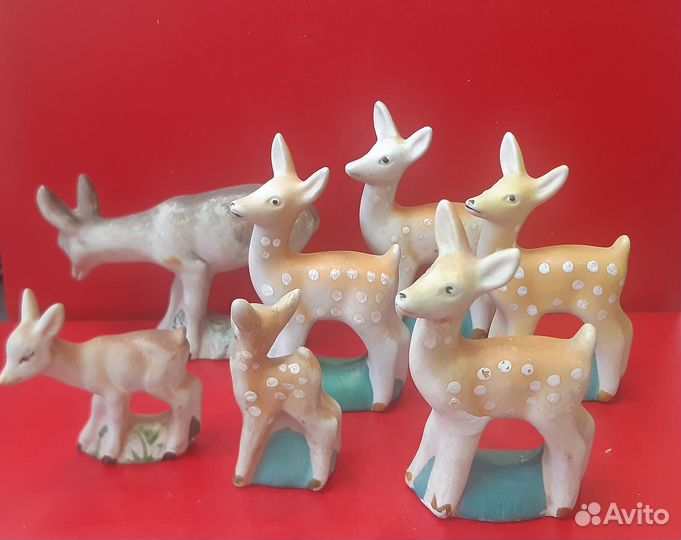 Фарфоровая композиция Семья оленей. Гжель 1950-е