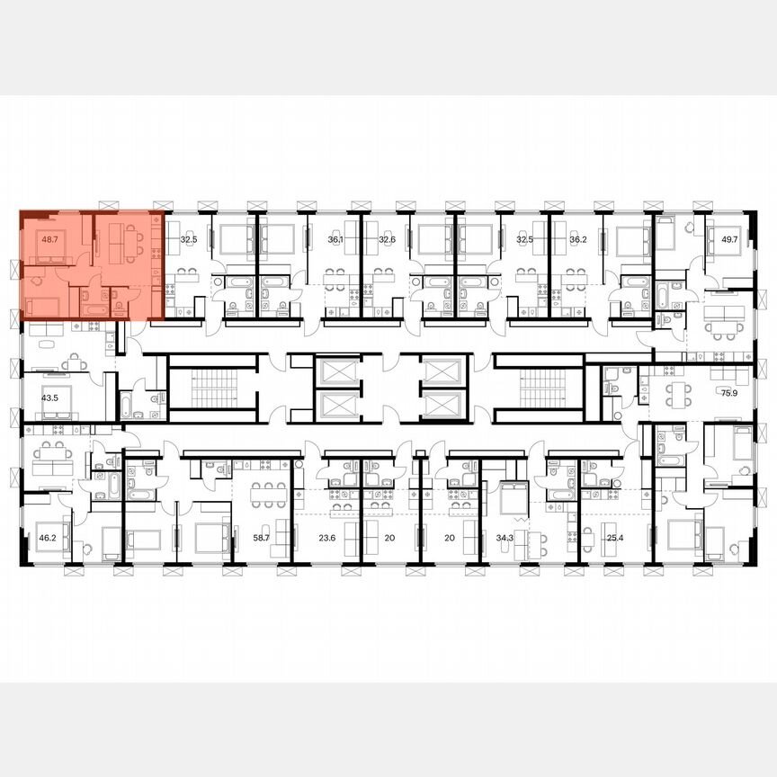 2-к. квартира, 48,7 м², 24/25 эт.