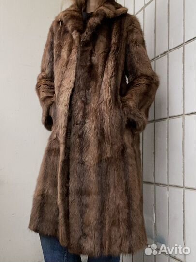 Шуба винтажная из меха куницы длинная