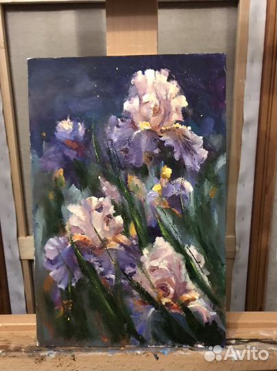 Картина маслом «Ирисы в лесу»