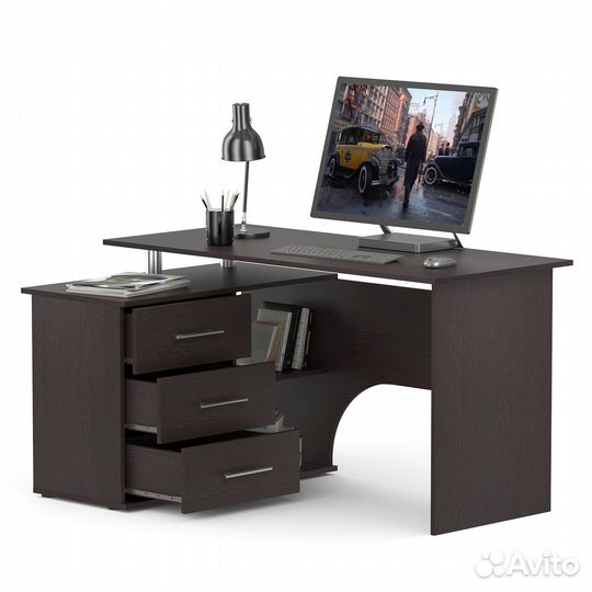 Стол компьютерный кст-09Л левый, цвет венге, шхгхв 135х90х74 см., тумба с ящиками слева