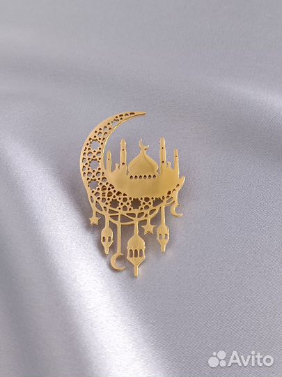 Брошь Мусульманская - мечети и месяц в золоте