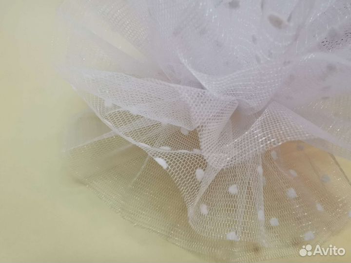 Белые банты из фатина в горошек 2шт на праздник