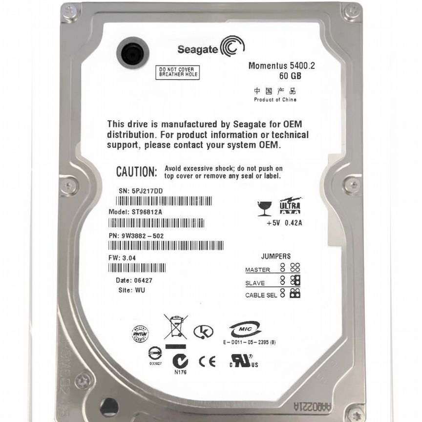 [ST96812A] Жесткий Диск Seagate 60gb Ide 2,5" Hdd St96812a
