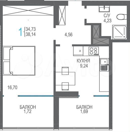 1-к. квартира, 38,1 м², 13/14 эт.