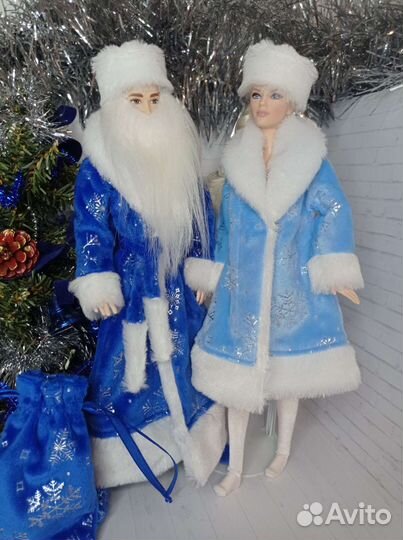 Одежда Дед Мороз для Кена и Снегурочка для Барби