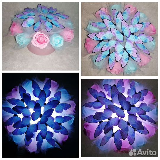 Букет из бабочек с мыльными розами