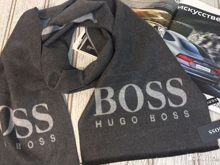 Мужской кашемировый шарф Boss. Серый. 5 цв