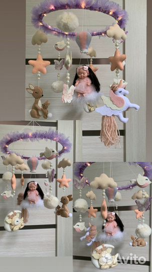 Мобиль в кроватку из фетра музыкальный