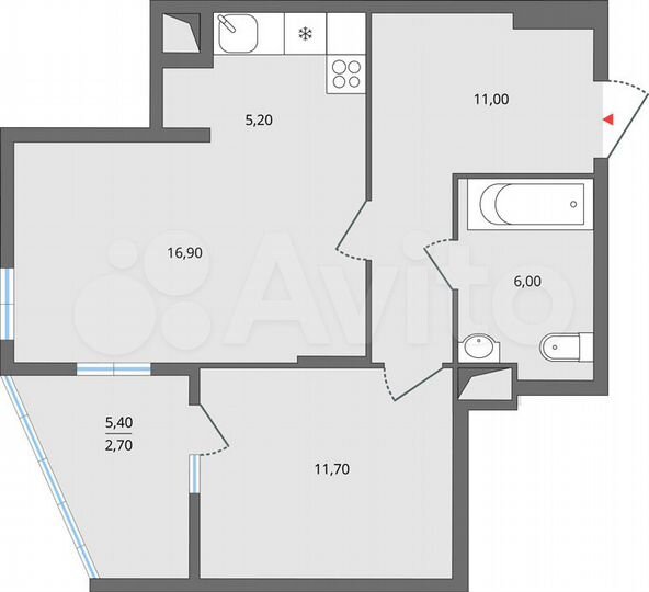 2-к. квартира, 53,4 м², 11/25 эт.